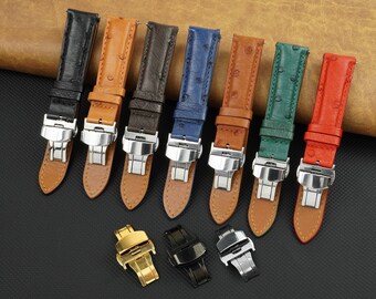 Ostrich Leather Watch Strap Deployment Clasp Buckle 18mm 20mm 22mm, Quick Release Watch Band For Men, Watch Strrap & Band