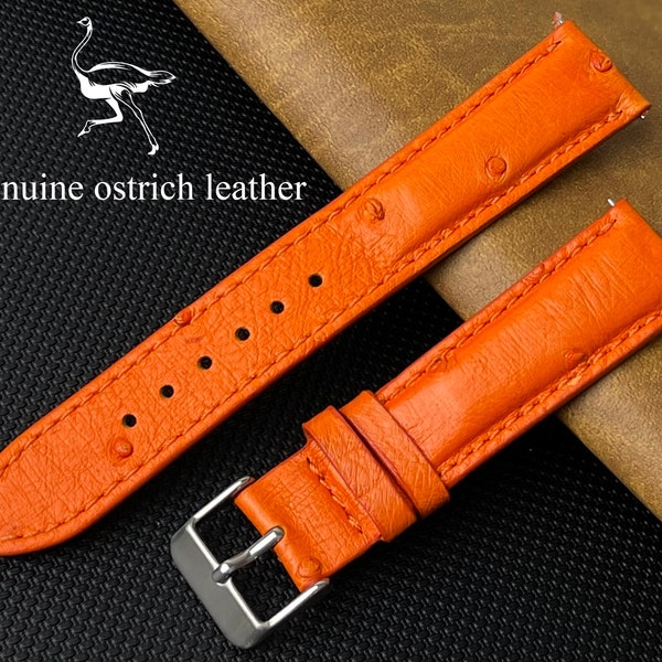 Custom Orange Ostrich Leather Watch Band 18mm 19mm 20mm 21mm 22mm 23mm 24mm 26mm, Bepoke Watch Strap For Men & Women, Custom Watch Strap