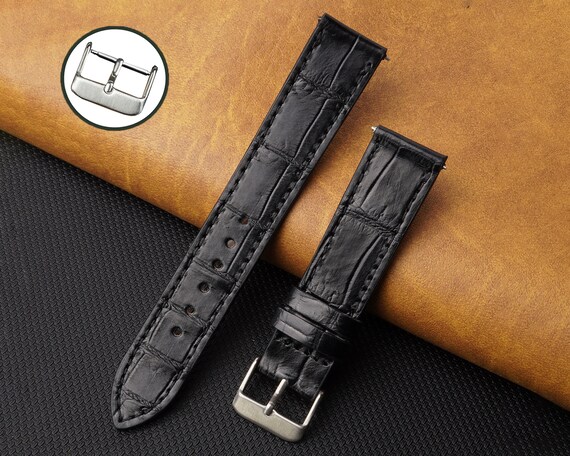 Custom Black Ostrich Leather Watch Band 18mm 19mm 20mm 21mm 