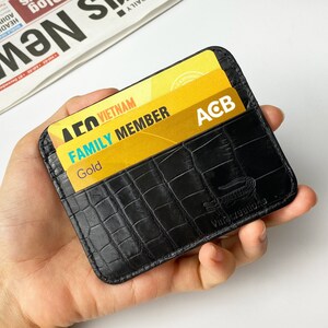 Black Slim Leather Credit Card Holder, Minimalist Wallet, Unisex Credit Card Wallet, Gift For Him Son Boyfriend