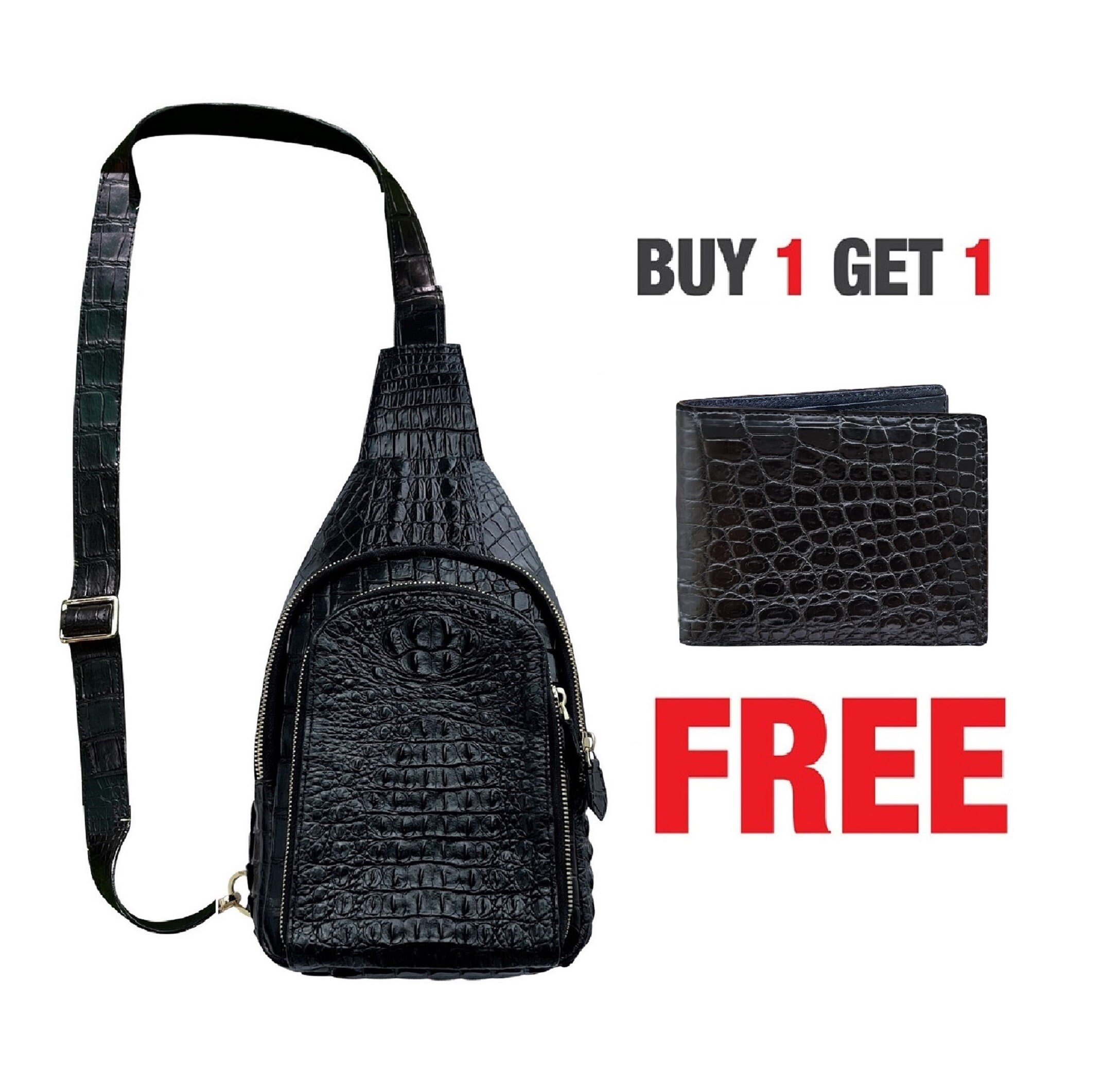 100% Real Leather Sling Backpack, Designer Crocodile Men's Crossbody Bag  Daypack