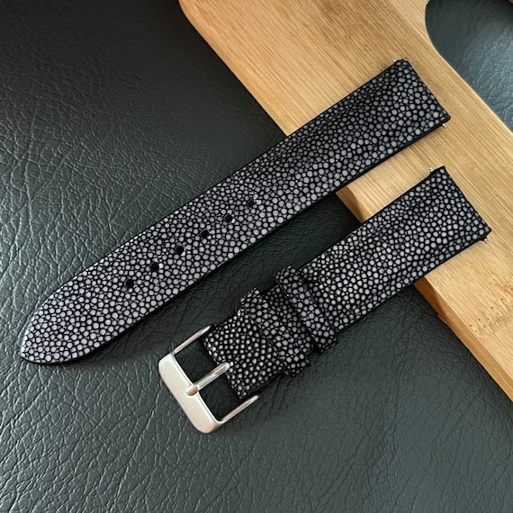 Bespoke Genuine Black Leather Stingray Watch Strap Band 18mm 20mm