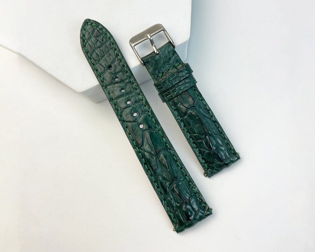 Hornback Green Leather Watch Strap 18mm 20mm 22mm, Handmade Wristwatch