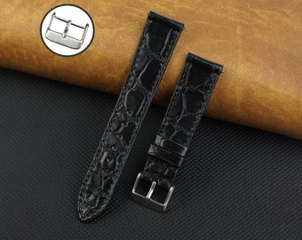 Aangepaste zwarte slanke lederen horlogebanden voor mannen 16 mm 18 mm 19 mm 20 mm 21 mm 22 mm 23 mm 24 mm, op maat gemaakte horlogeband voor dames en heren