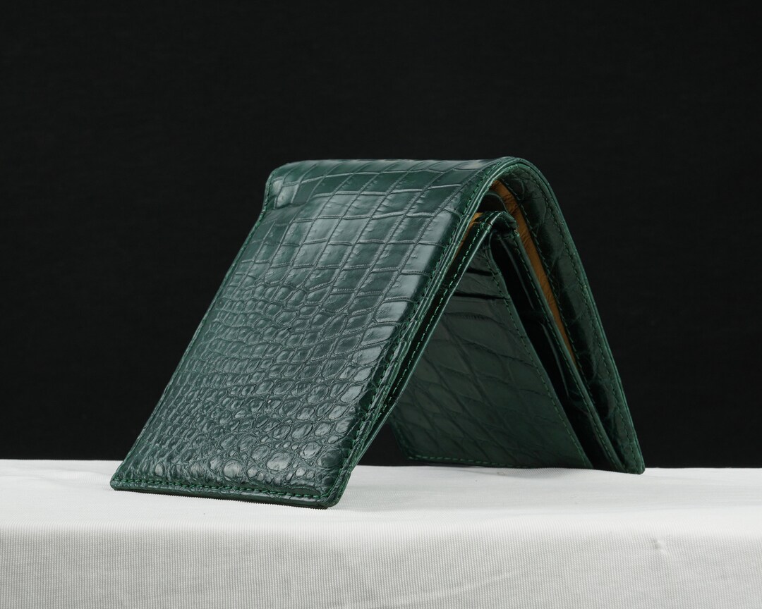 Green Bifold Leather Wallet, RFID Mens Wallets Extra Capacity Card