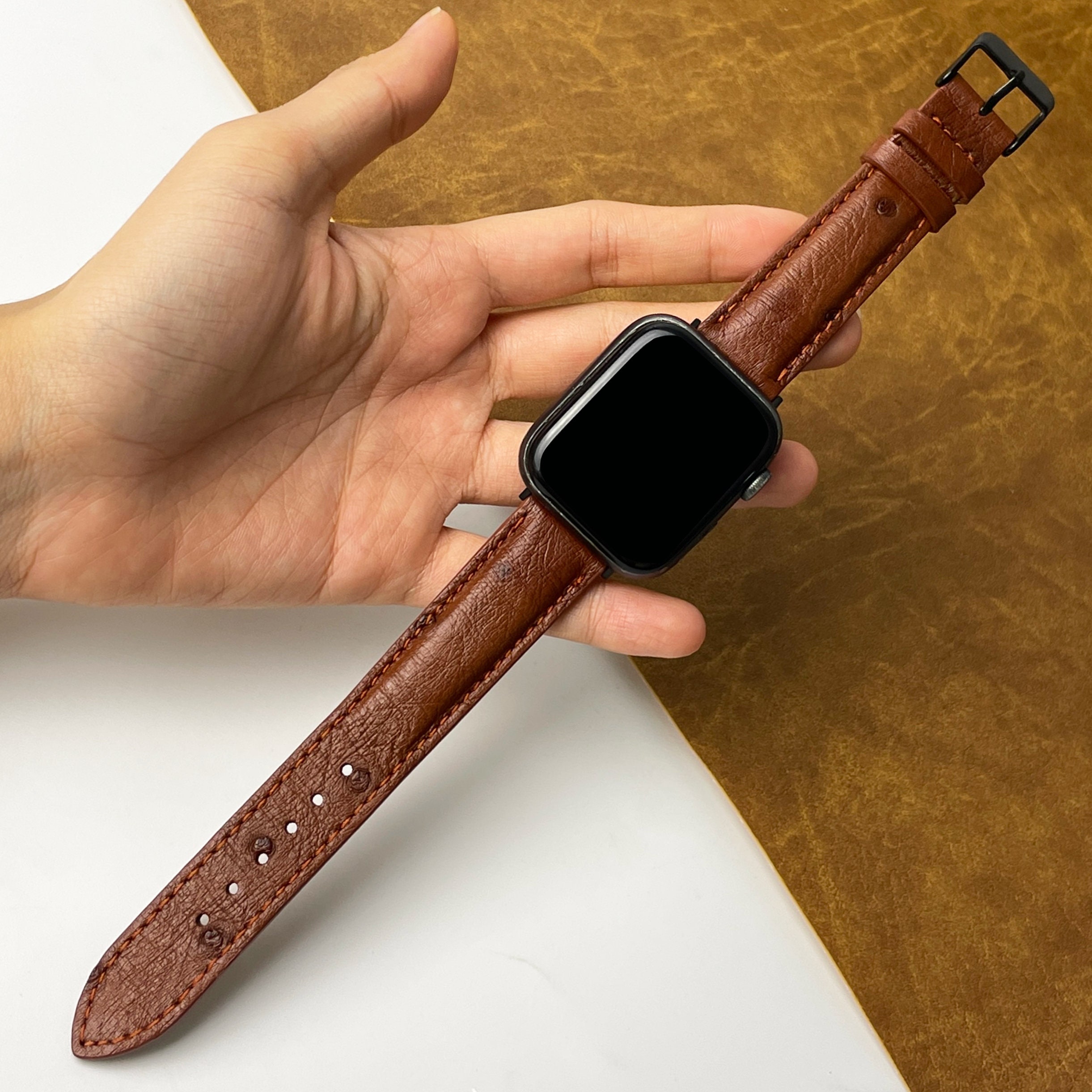 Apple Watch Leather Band ™ Light Blue Ostrich Leather Strap