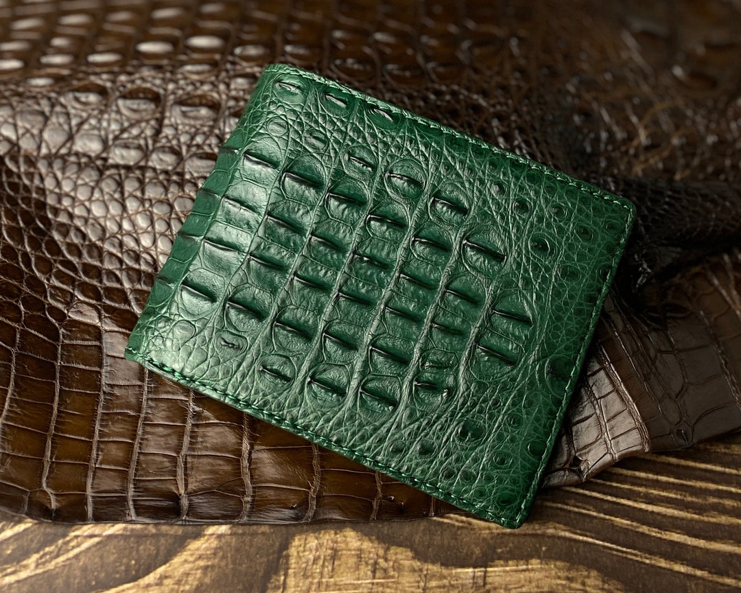 Black Double Side Alligator Slim Bifold Wallet for Men | Handmade Crocodile Belly Leather Wallet RFID Blocking | VILE-111