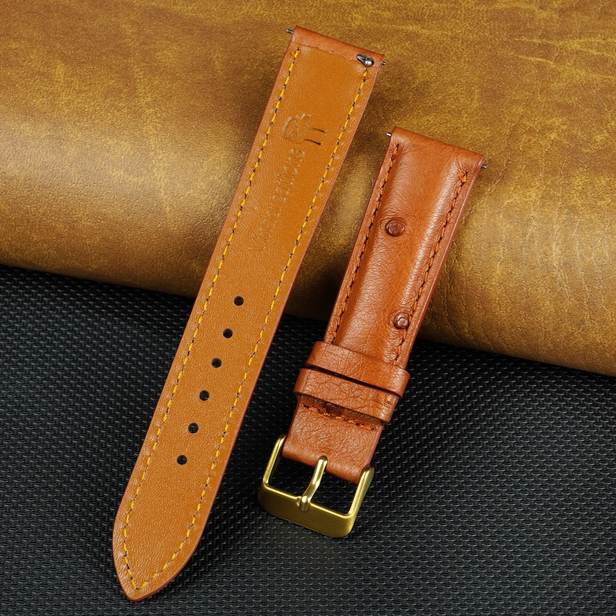 18mm Black Ostrich Watch Strap Genuine Leather Watch Band Gold Buckle  Classic