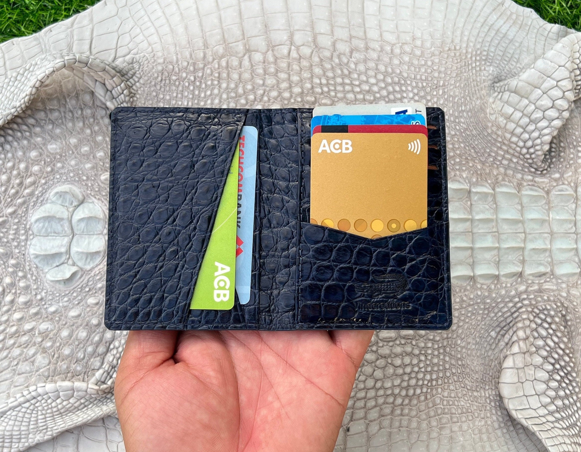 fhda Men's Leather Wallets Vintage Crocodile Card Holder Short Style Ultra  Thin Coin Purses Unisex Card Holder