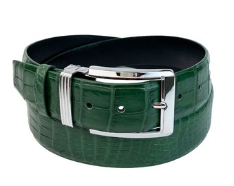 Green Leather Belt With Auto Buckle 1.5'' Width, Handmade 100% Full Grain Leather Belt, Dress Belt Gift For Him, Christmas Gift