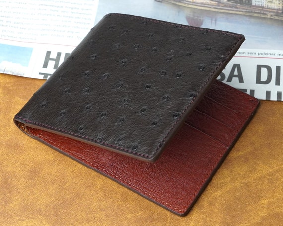 Genuine Ostrich Leather Card Holder ID Documents Dark Brown Color
