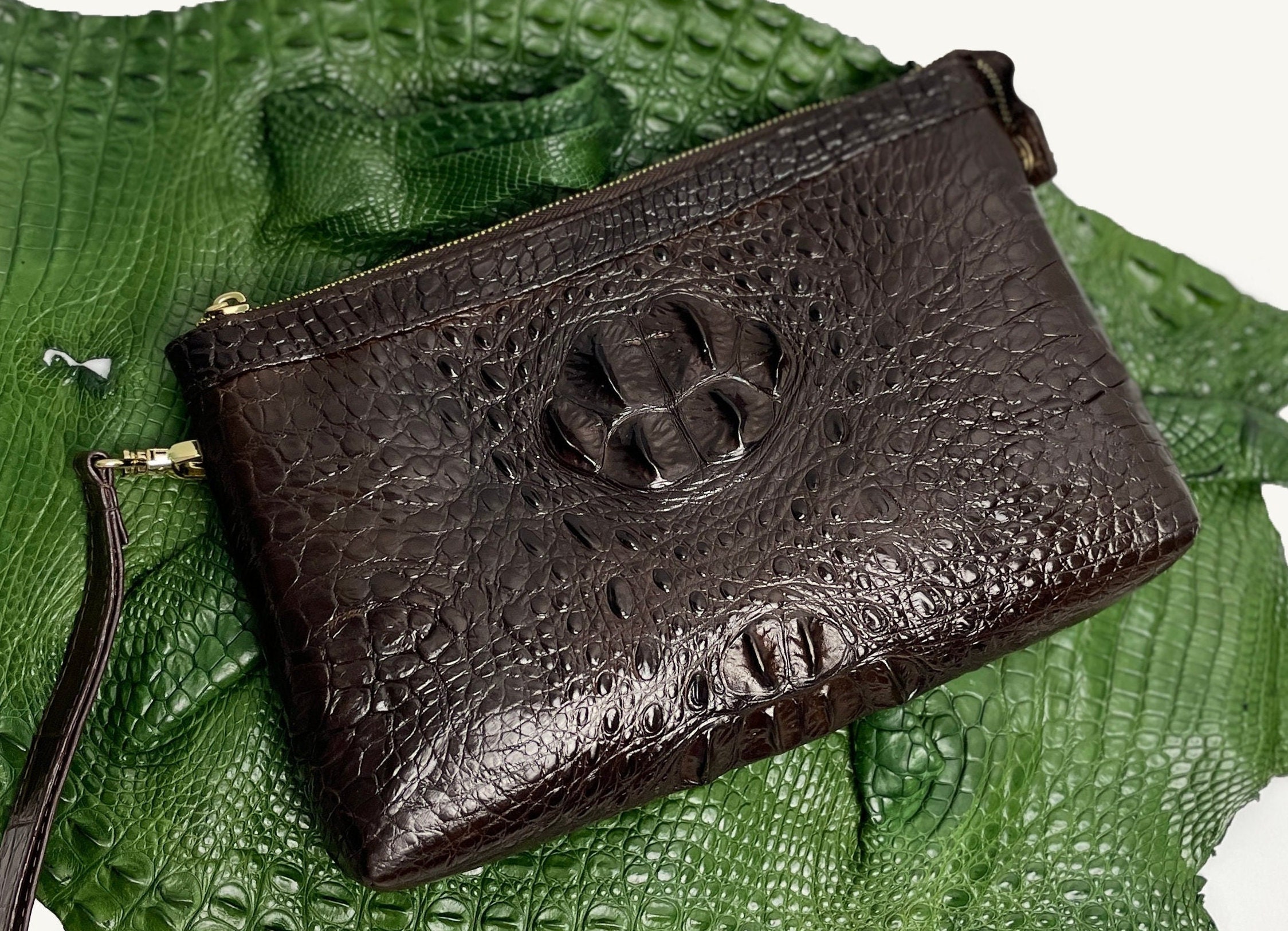 Black Clutch Bag Crocodile Embossed Pu Leather Waterproof Zipper Clutch Bag  Fashion Wrist Bag Men's Business Bag Suitable For Men's Daily Commute