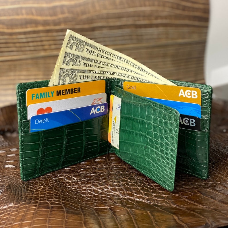 Full Aiiigator Green Leather Wallet Large Capacity Men Wallet Etsy