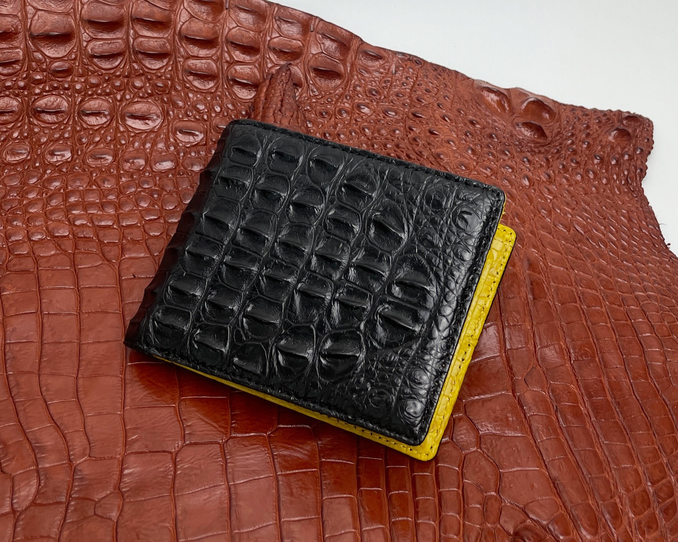 New Mens Genuine Leather Bifold Wallet ID Credit Card Alligator Window  Crocodile 