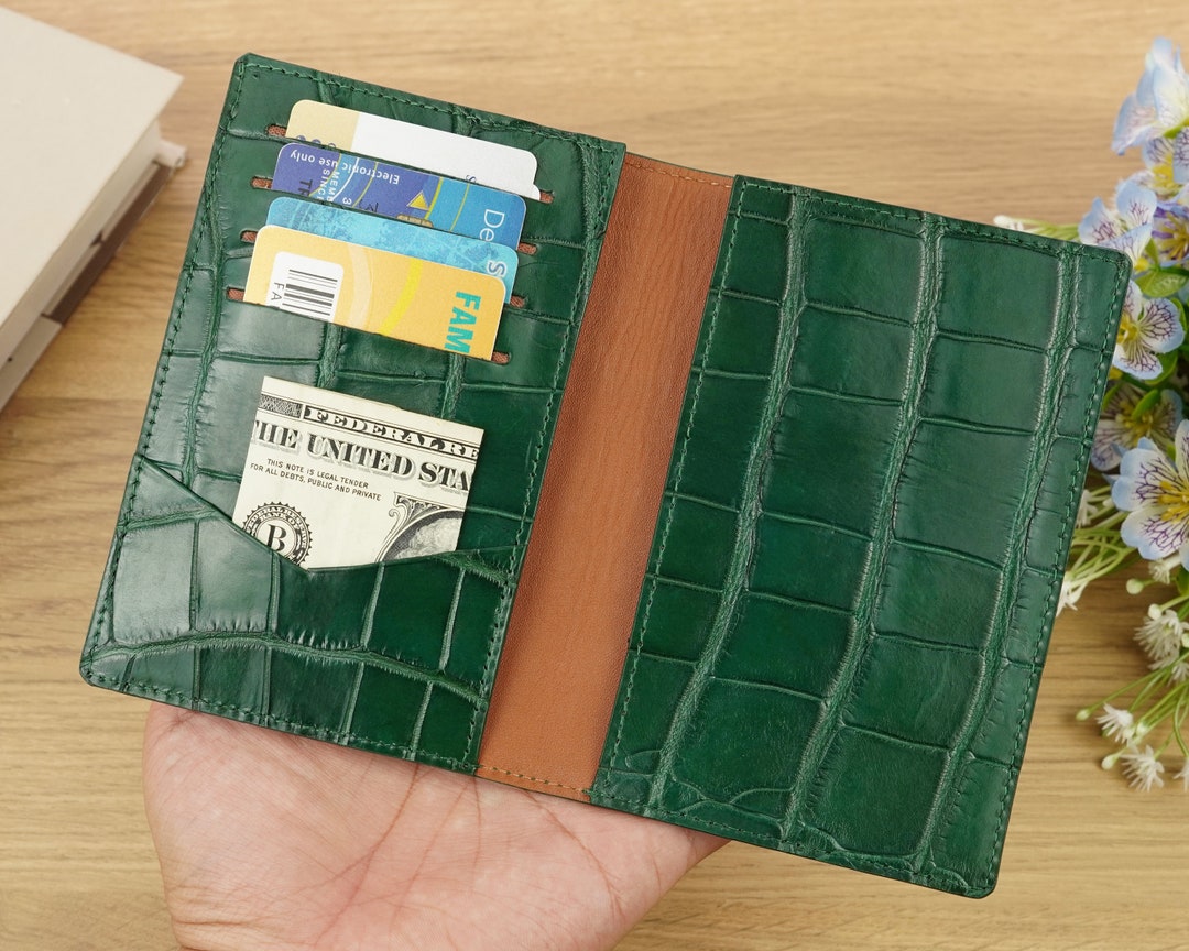 Green Leather Passport Cover, Leather Passport Holder, Passport Case