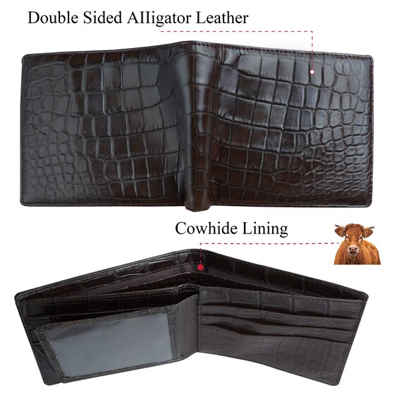 Black Double Side Alligator Slim Bifold Wallet for Men | Handmade Crocodile Belly Leather Wallet RFID Blocking | VILE-111