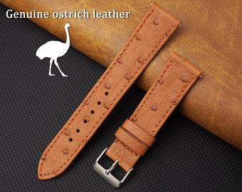 Custom Tan Ostrich Leather Watch Band 18mm 19mm 20mm 21mm 22mm 24mm, Bespoke No Padding Watch Strap For Men & Women, Custom Watch Strap