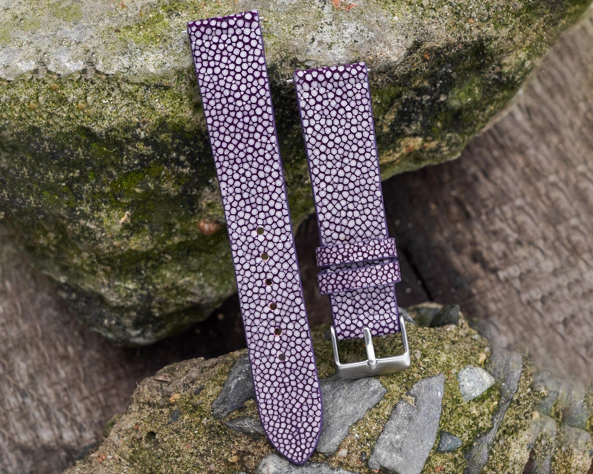 Custom Flat Purple Stingray Leather Watch Strap 16mm 18mm 19mm 