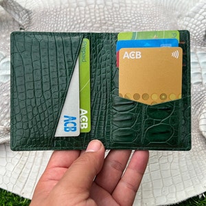 Double Side Green Leather Card Holder Wallet, Bifold Credit Card Holder, Handmade Men Card Wallet, Slim Leather Wallet