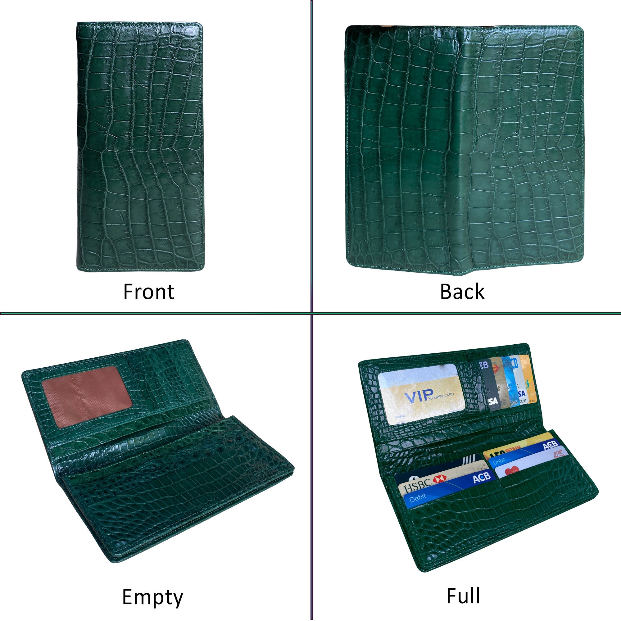 Aiiigator Green Leather Wallet Men Handmade Minimalist Full - Etsy