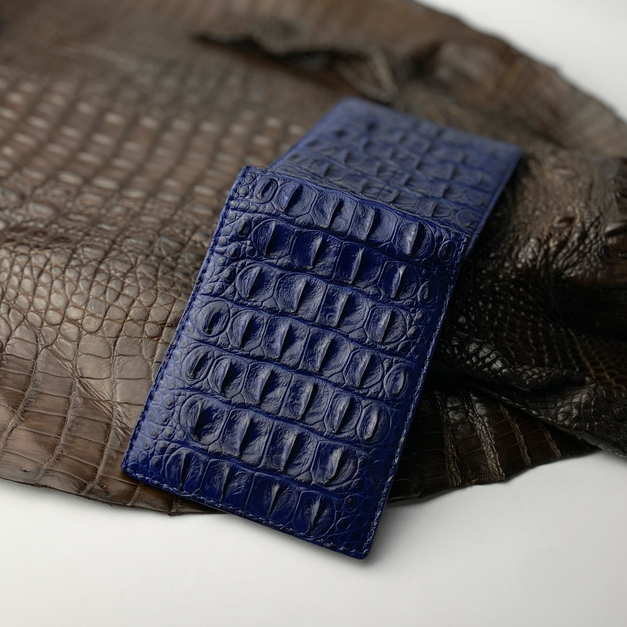Blue Yellow Crocodile Bifold Wallet Authentic Skin RFID Blocking Gift For  Daddy