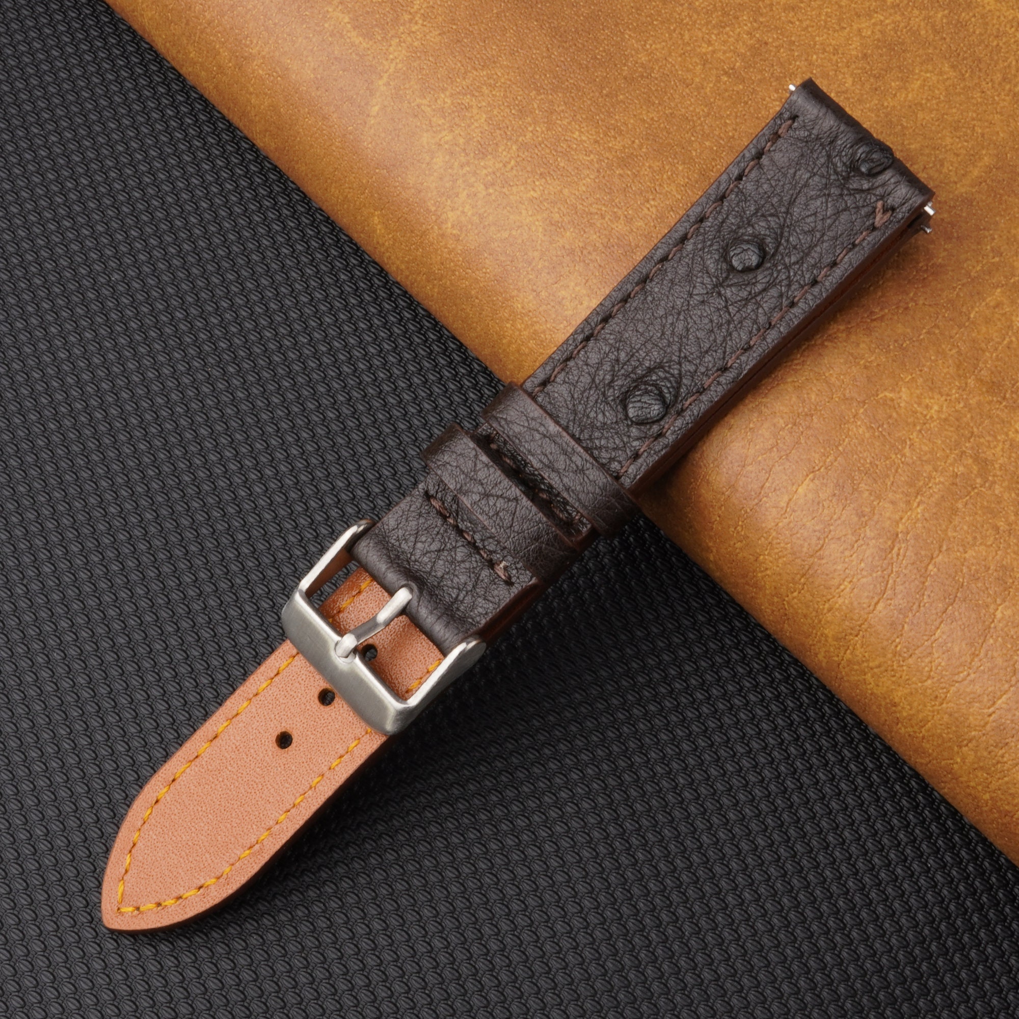 Custom tan brown ostrich belly skin leather strap for Cartier Tank HDCAS07