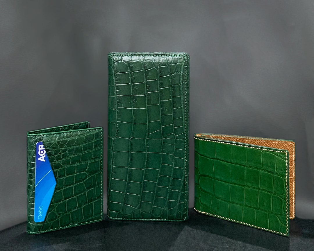 Aiiigator Green Leather Wallet Men Handmade Minimalist Full - Etsy
