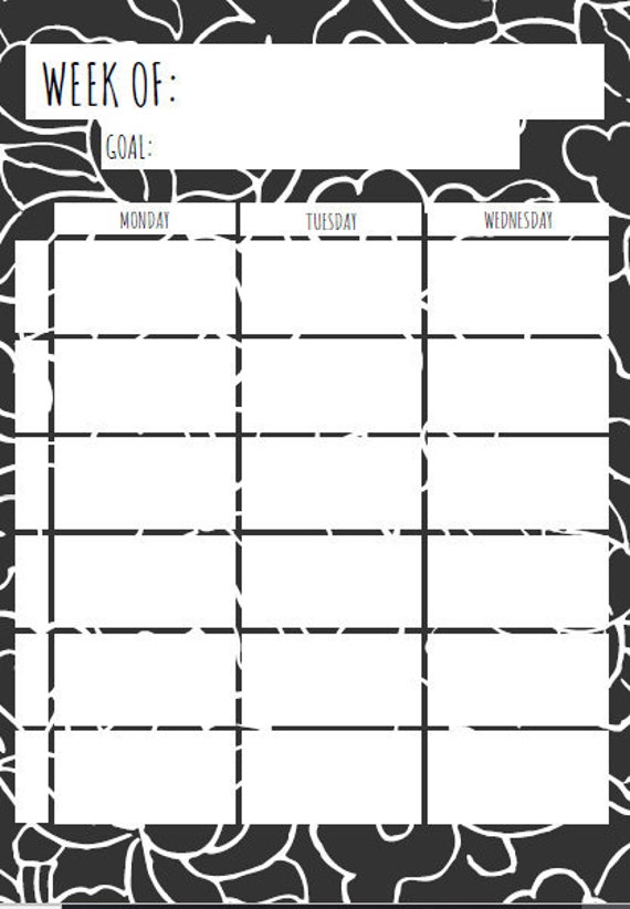 weekly planner black and white etsy