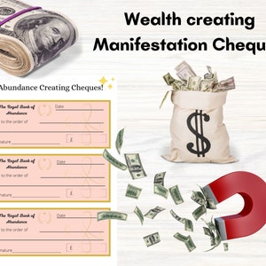 Manifestation Abundance Wealth Check Cheques Blank Law Of Attraction Vision Board Success Money