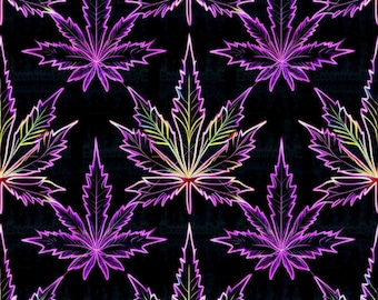 Patrón sin costuras de hoja de marihuana neón, archivo PNG transparente (descarga digital)