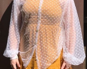 Vintage Style Sheer Button Up Lace Collar