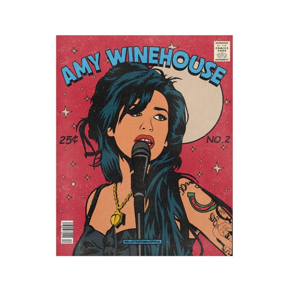 amy winehouse vintage comic style illustration art high quality back to black singer legendary amy Premium Matte Vertical Posters