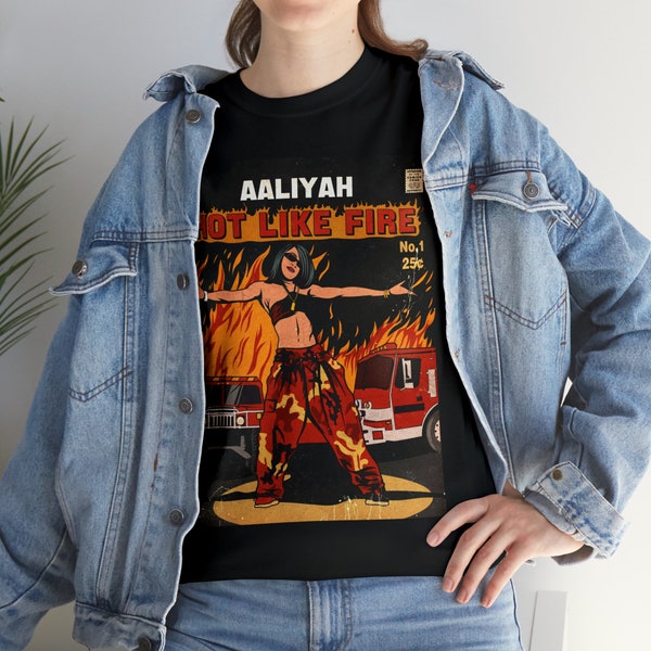 aaliyah hot like fire vintage comic art t shirt, babygirl queen of urban pop aaliyah tee, r&b icon 90s style Unisex Heavy Cotton Tee