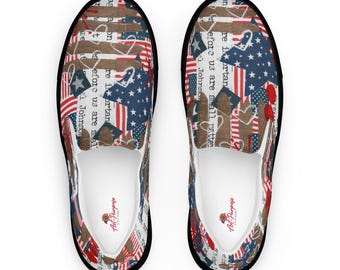 Patriotic Slip On Shoes, America 250th Birthday Women's Sneakers, Removable Insoles, Red White Blue Canvas Loafers