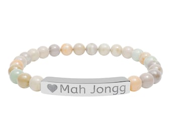 Natural Stone Love Mahjong Engraved Stretch Bar Bracelet