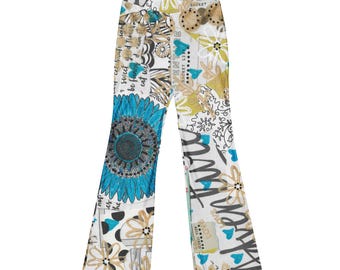 Adventure Flare Yoga Leggings, Turquoise Mandala & Floral Bootcut Tights, Artsy Recycled Performance Flares