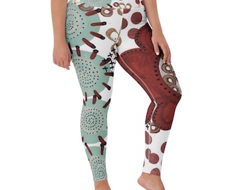 Sienna Sage Yoga Leggings, Muted Teal & Sienna Polka Dot Tights, Artsy Recycled Performance Leggings