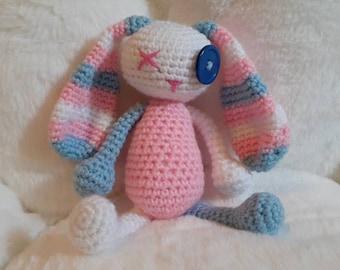 crocheted trans pride bunny voodoo doll!