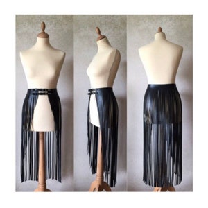 Fringe Diagonal Leather Long Belt | skirt,dress,rock,baby,style,harness,unique,wrap,valentines,gift,lingerie,corset,performer,festival