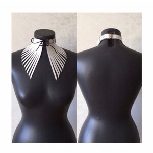 Leather Fringe Choker Collar | necklace,harness,belt,rave,white,neck,singer,concert,performer,formal,gogo,festival,lace up