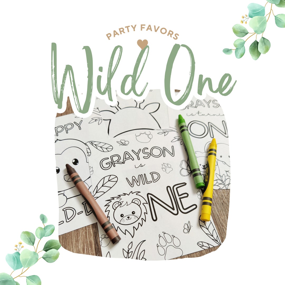 Wild One Safari First Birthday Coloring Party Favors | Wild One Party ...