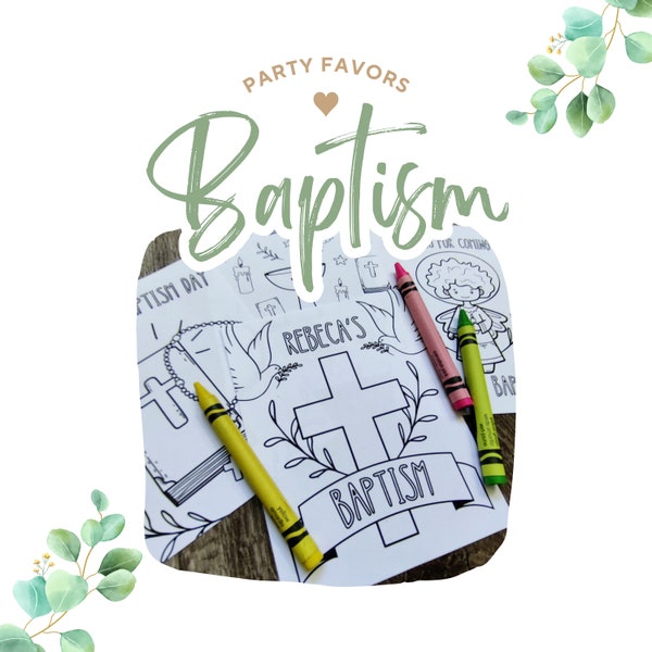 Baptism Christening Coloring Party Favors | Baptism Party Favors | Baptism Coloring Sheets | Baptism Coloring Pages | Baptism Kids Kit