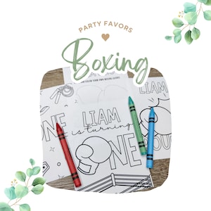 Boxing First Birthday Coloring Party Favors | Boxing 1st Birthday Coloring Sheets | Boxing 1st Party Kids Coloring Kit Sheets