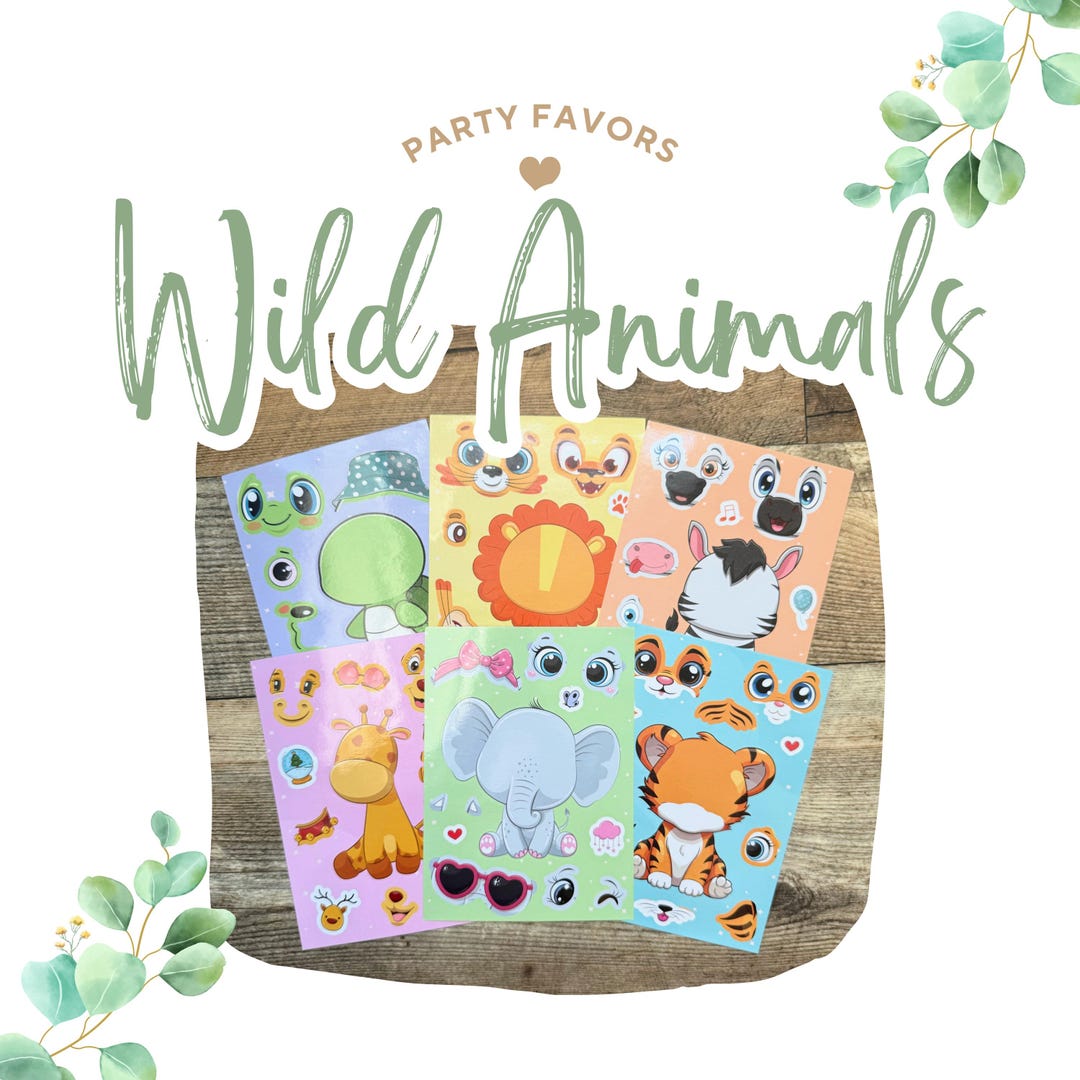 Make Your Own Wild Jungle Animals Sticker Sheet Party Favors | Wild One ...