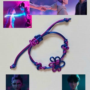 K-Pop Demon Hunters Bracelet – Handmade Korean Knot Bracelet Inspired by Rumi & Jinu, blue and purple korean knot bracelet, adjustable fit