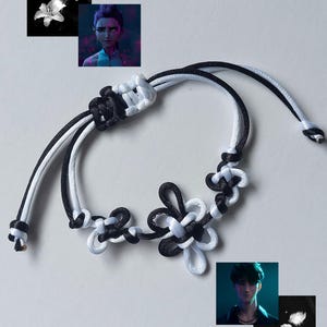 K-Pop Demon Hunters Bracelet – Handmade Korean Knot Bracelet Inspired by Rumi & Jinu, black and white korean knot bracelet, adjustable fit