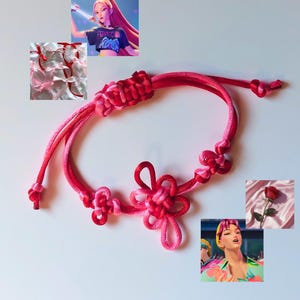 K-Pop Demon Hunters Bracelet - Handmade Korean Knot Bracelet, Mira and Abby inspired, red & pink Korean Knot bracelet, love and prosperity