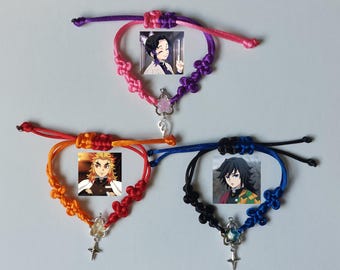 Demon Slayer Bracelets – Shinobu, Rengoku & Giyuu – Handmade Korean Knot Bracelet, Adjustable Fit, Anime Jewellery,  kimetsu no yaiba