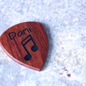 Wooden guitar pick plectrum with personalized laser engraving image 1