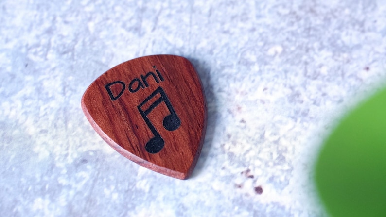 Wooden guitar pick plectrum with personalized laser engraving image 1